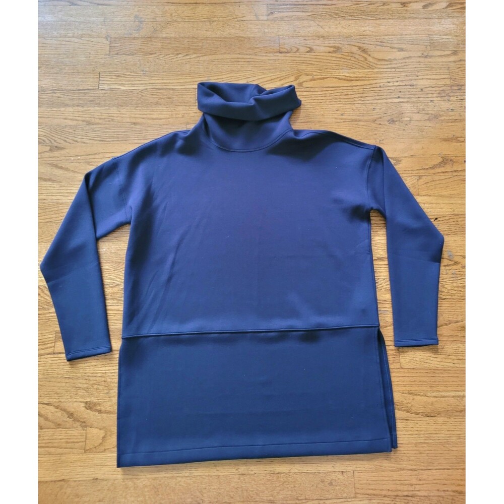 Spanx Air Essentials Turtleneck Tunic Top Large Navy Blue Soft Casual Comfort